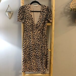 Alice and Olivia Cheetah Puff Sleeve Wrap Dress